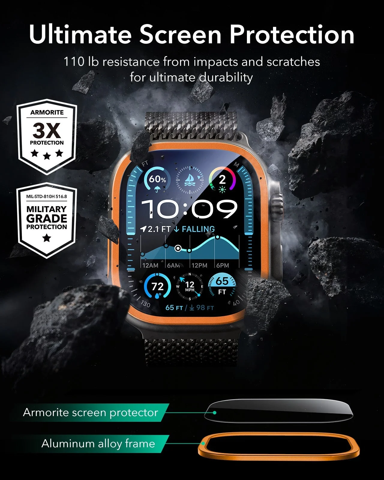 Apple Watch Ultra 3 Armorite Screen Protector - Orange - Image 4