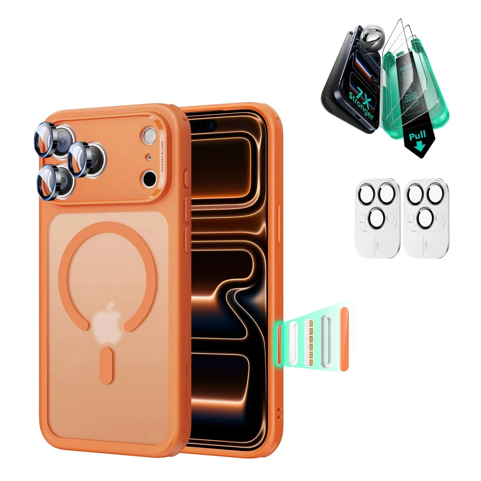 iPhone 17 Pro Max Bundle Classic Hybrid Magnetic Case (Camera Control) and Armorite Screen Protector - Frosted Orange