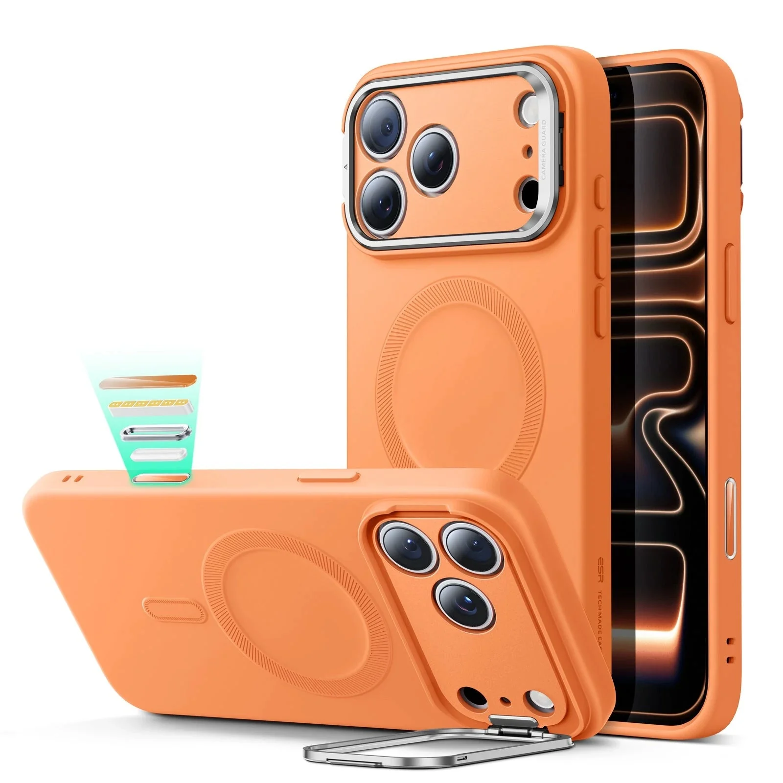 iPhone 17 Pro Max Cloud Soft Magnetic Case (Camera Control, Stash Stand) - Orange