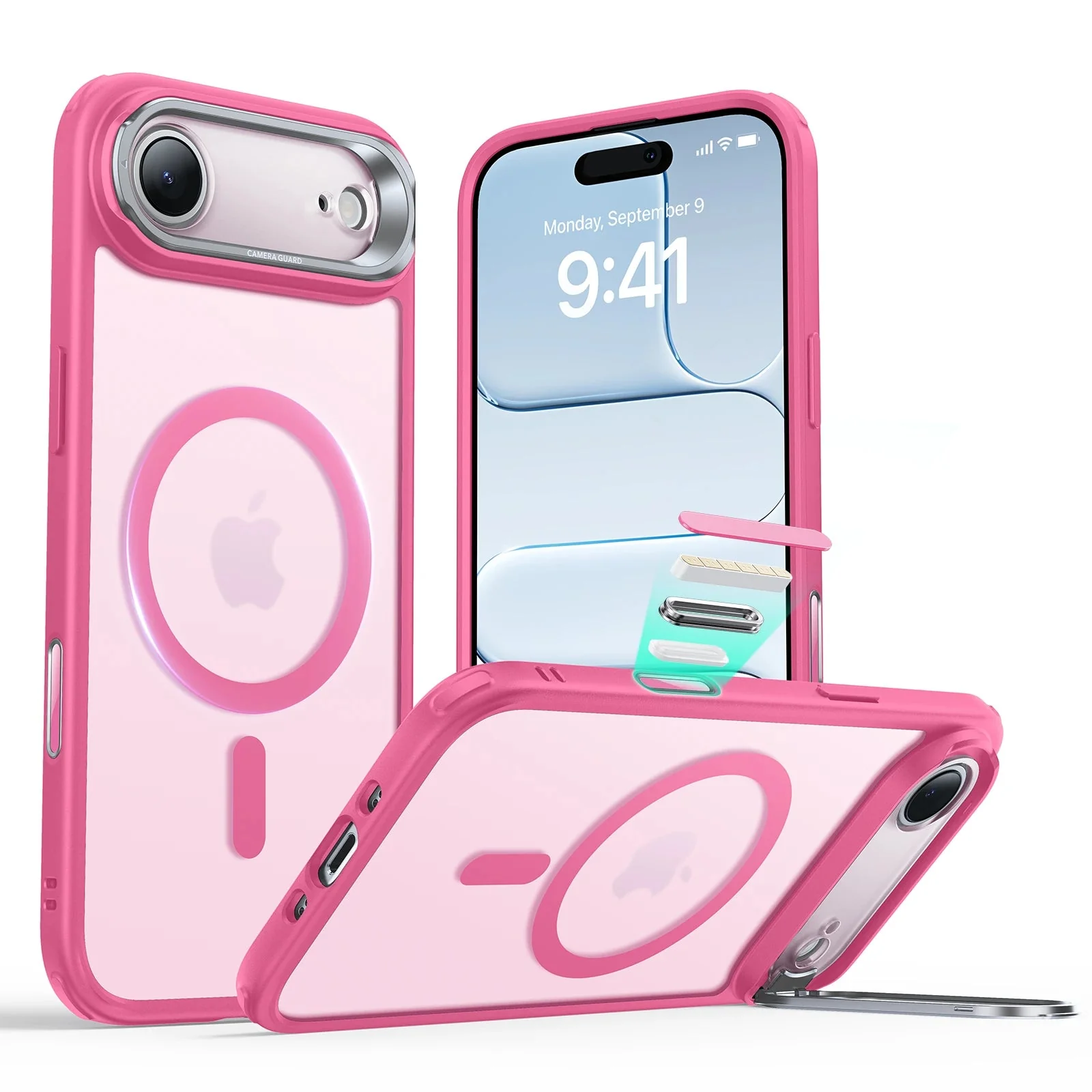 iPhone Air Classic Hybrid Magnetic Case (Camera Control, Stash Stand) - Frosted Pink
