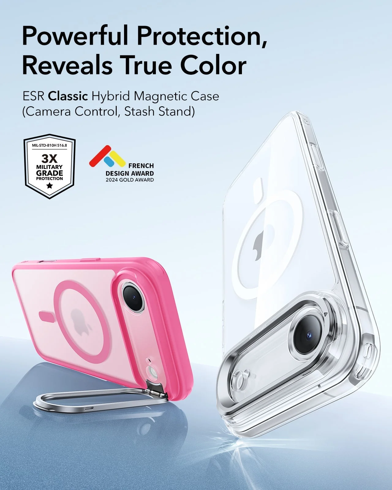 iPhone Air Classic Hybrid Magnetic Case (Camera Control, Stash Stand) - Frosted Pink - Image 2