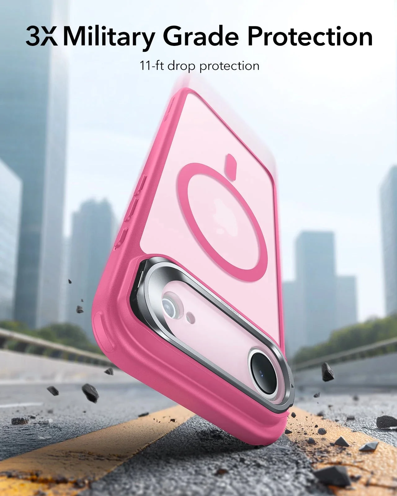 iPhone Air Classic Hybrid Magnetic Case (Camera Control, Stash Stand) - Frosted Pink - Image 3