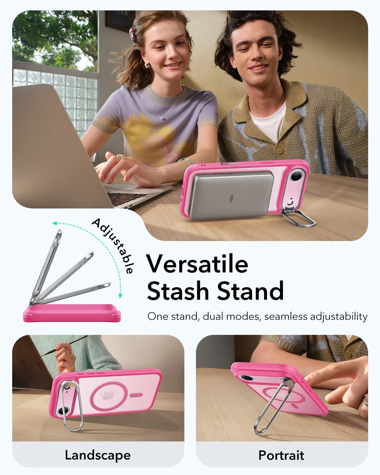 iPhone Air Classic Hybrid Magnetic Case (Camera Control, Stash Stand) - Frosted Pink - Image 5