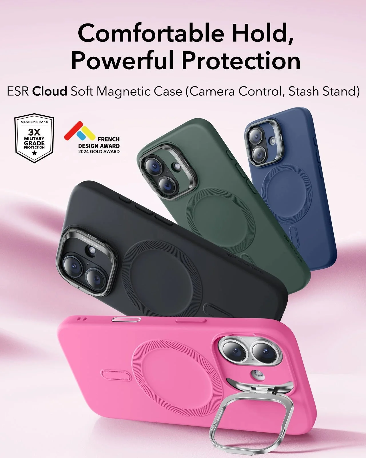 iPhone 17 Cloud Soft Magnetic Case (Camera Control, Stash Stand) - Rosy Pink - Image 2