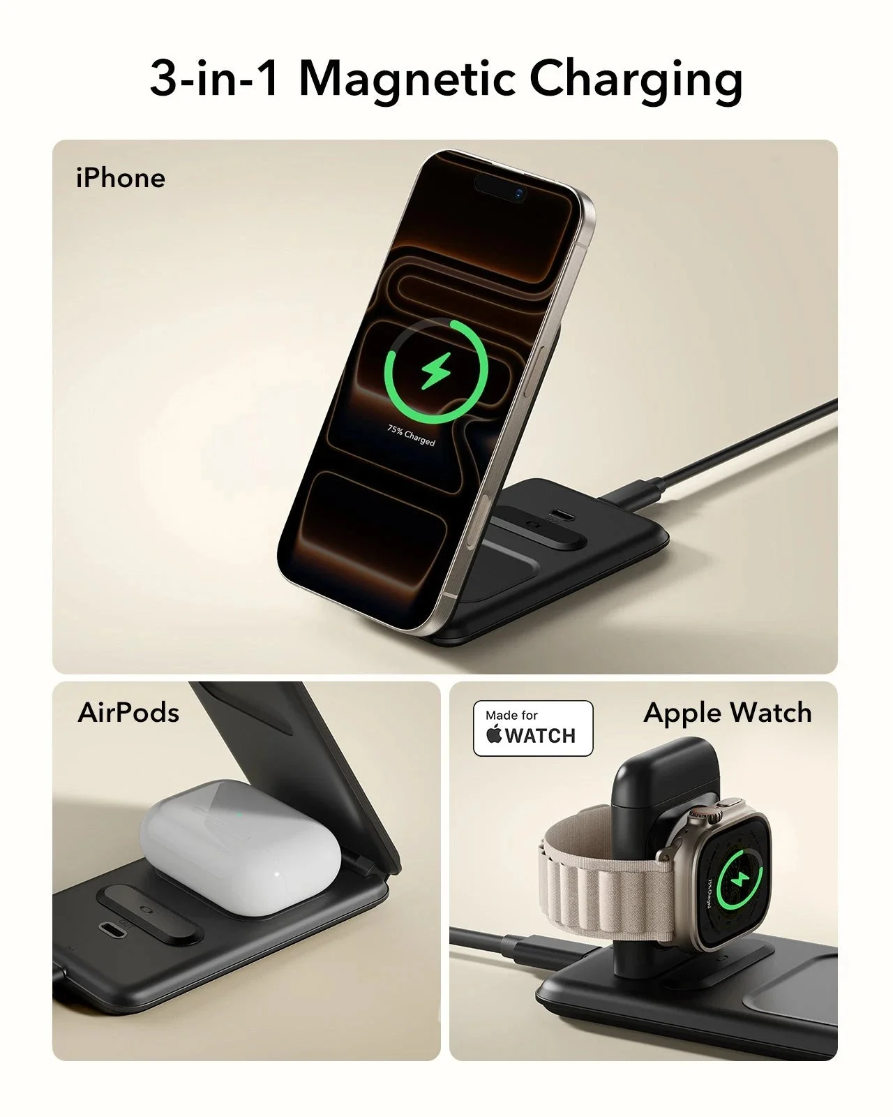 15W 3-in-1 Travel Wireless Charging Set (Bag Included) - White - UK Plug - Image 8