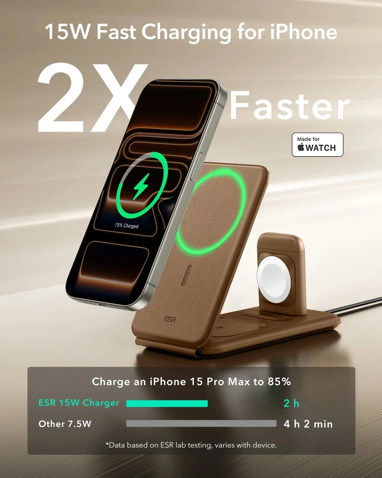 15W 3-in-1 Travel Wireless Charging Set - Black - UK Plug - Image 7
