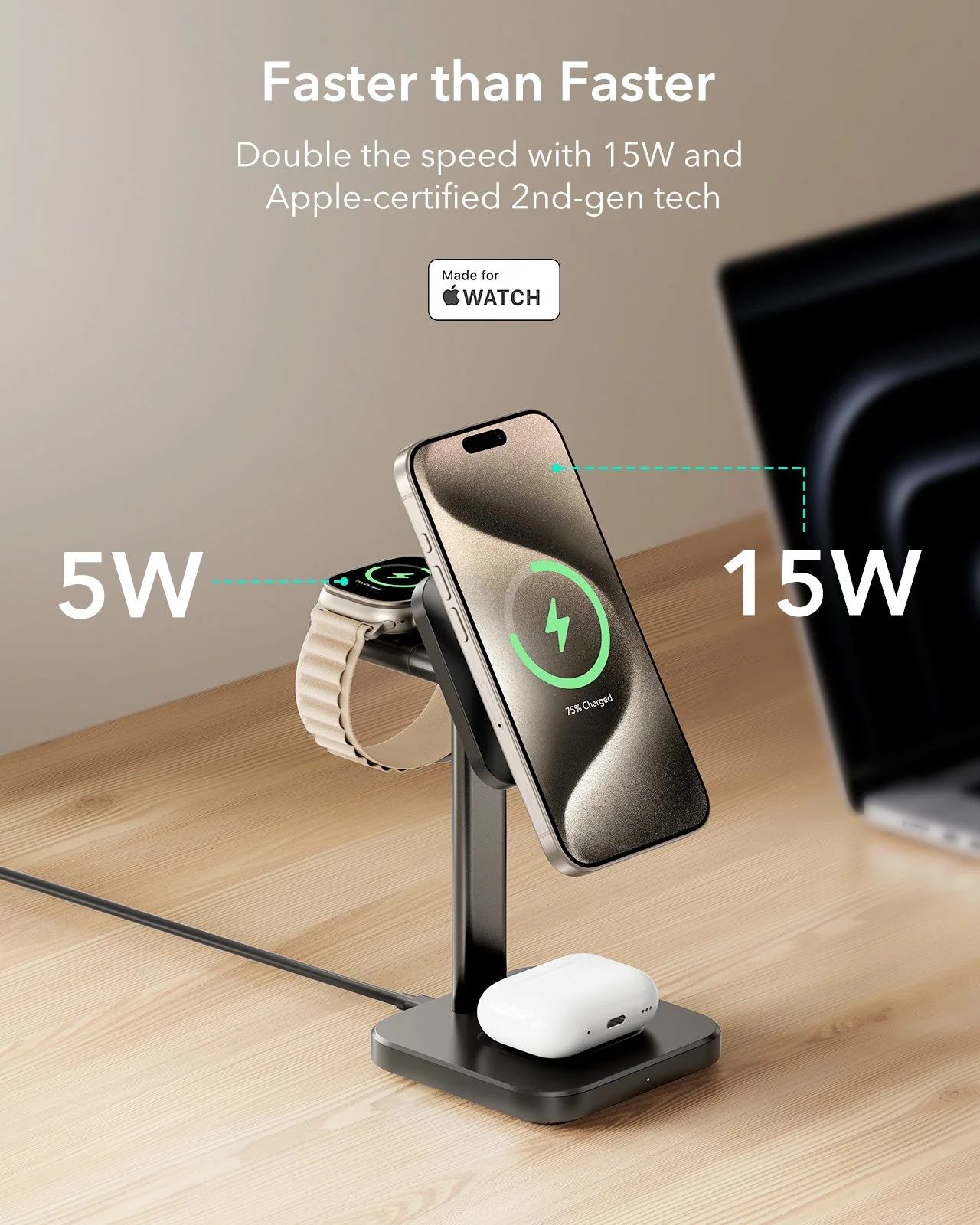 3-in-1 Magnetic Charging Station (15W) - Black - UK PLUG - Image 2