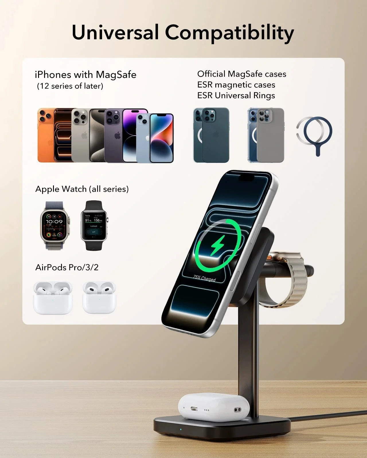 3-in-1 Magnetic Charging Station (15W) - Black - UK PLUG - Image 8