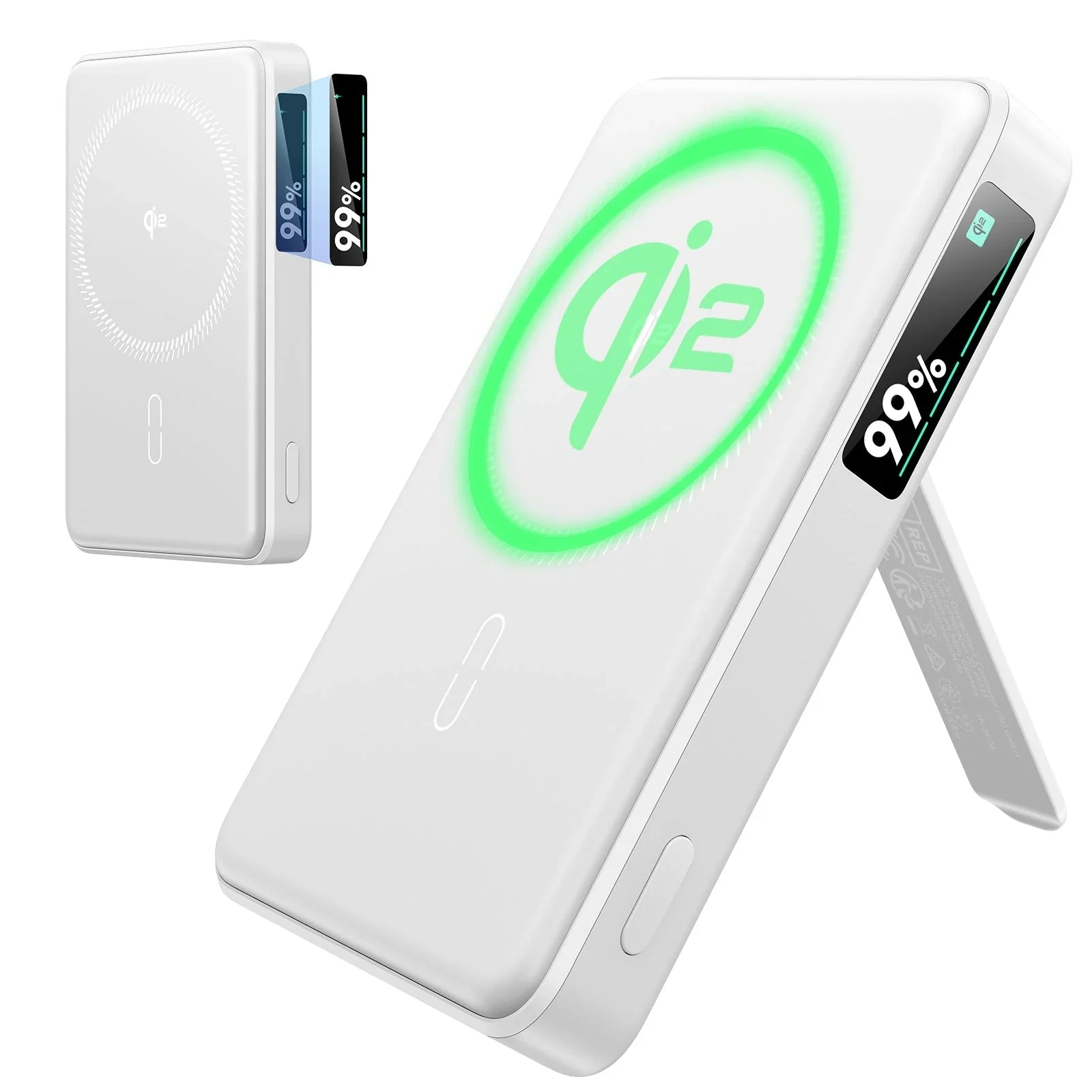 HaloLock MagSlim Wireless Power Bank (15W, 10,000 mAh, Kickstand) - White