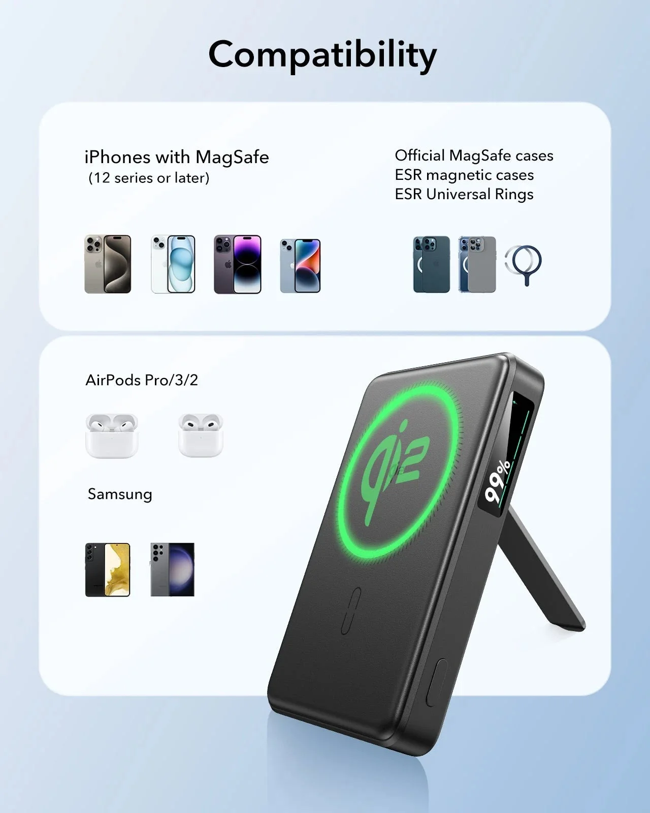 HaloLock MagSlim Wireless Power Bank (15W, 10,000 mAh, Kickstand) - White - Image 9