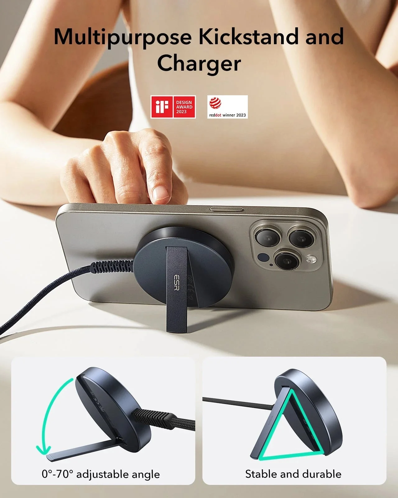 Magnetic Charging Pad (15W, Kickstand)- White - Image 3