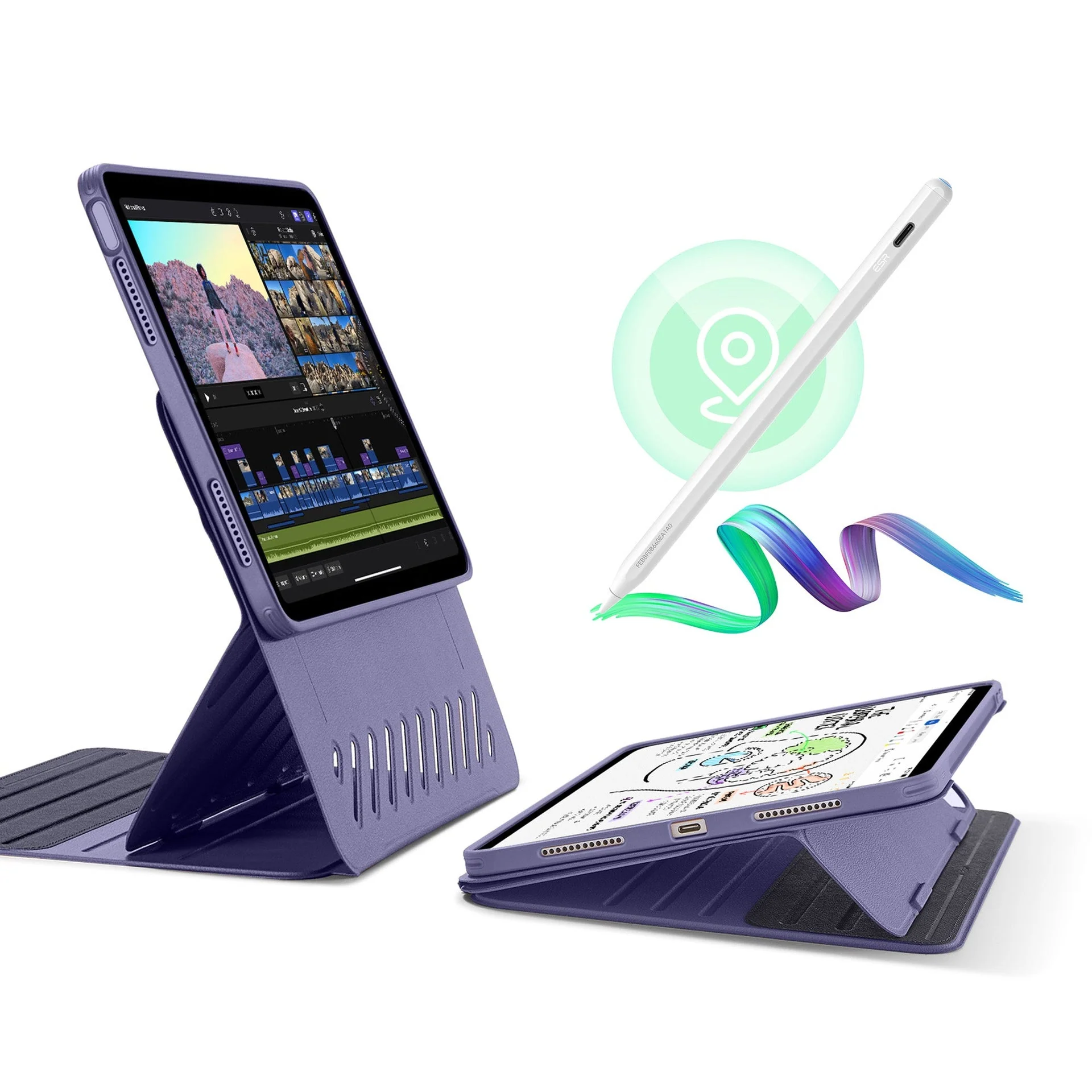 iPad Air 13" (M3) 2025 Bundle Shift Magnetic Case with Geo Digital Pencil - Purple