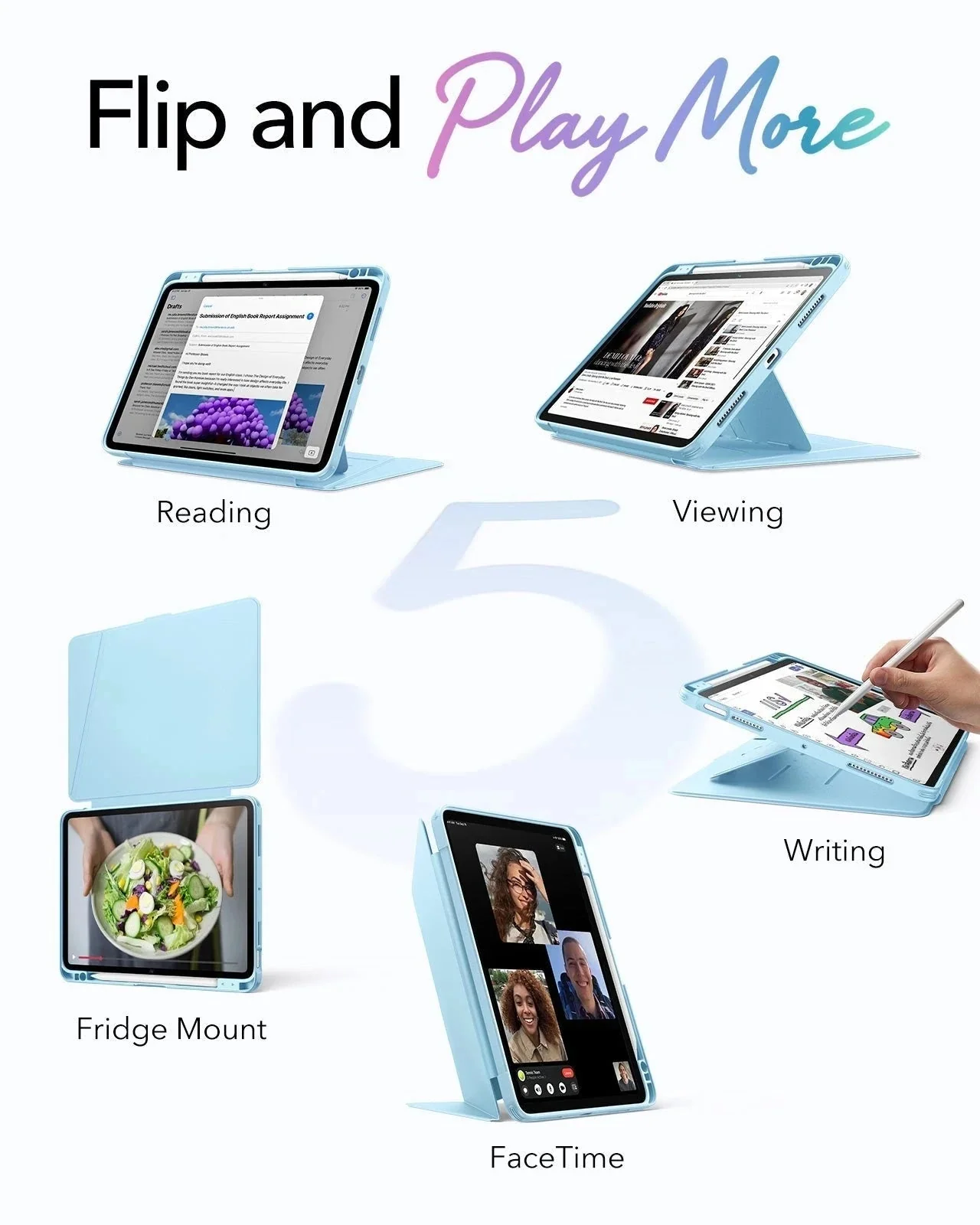 iPad Air 11" (M4) 2026 Flip Magnetic Case with Pencil Holder - Sky Blue - Image 3