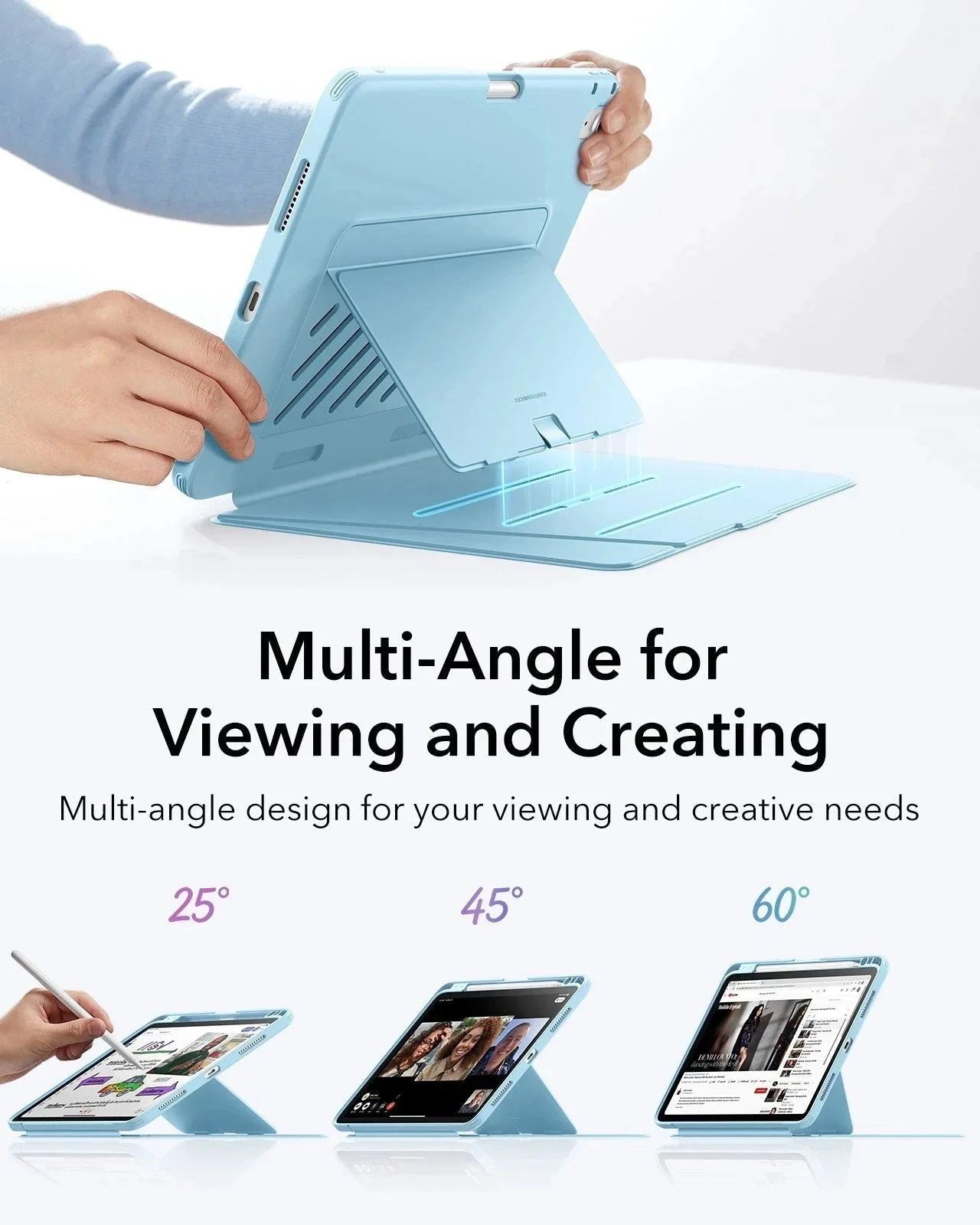 iPad Air 11" (M4) 2026 Flip Magnetic Case with Pencil Holder - Sky Blue - Image 4