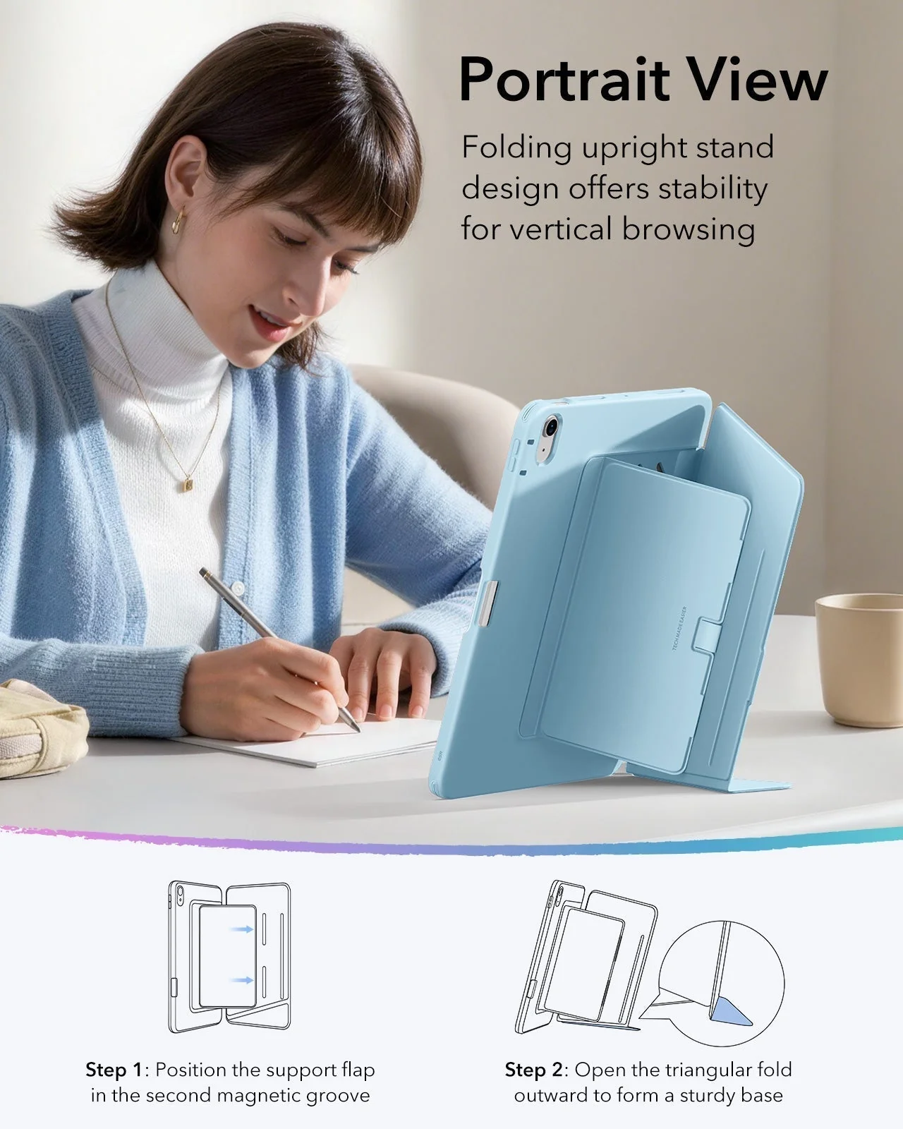 iPad Air 11" (M4) 2026 Flip Magnetic Case with Pencil Holder - Sky Blue - Image 6